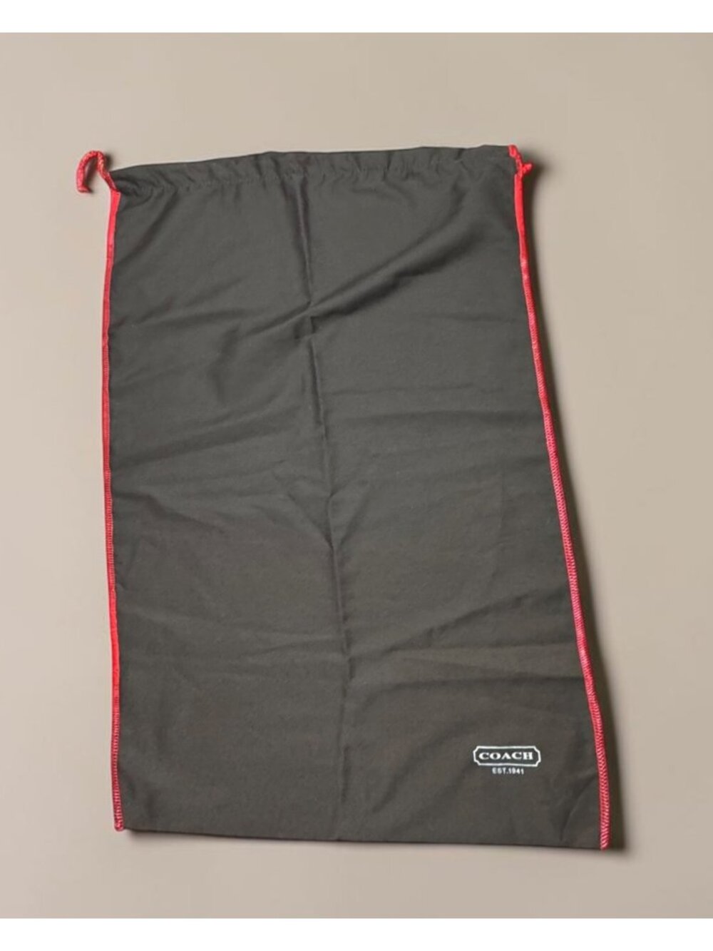 Coach Drawstring Dust Bag Brown With Red Trim & Logo - Picture 3 of 9
